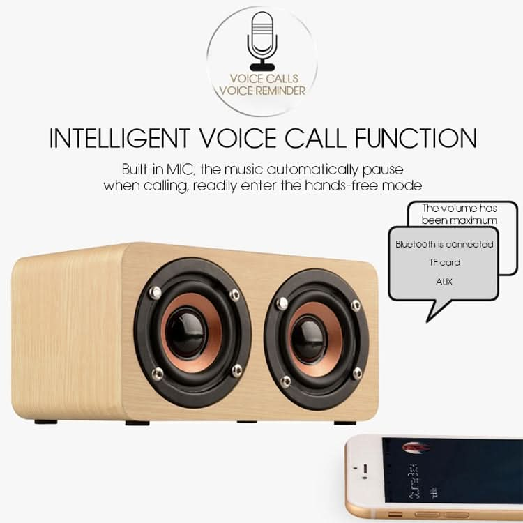 W5 Portable HiFi Shock Bass Wooden Bluetooth Speaker