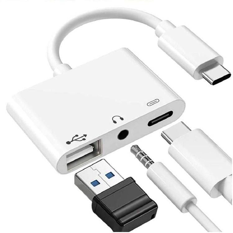 3 in 1 USB-C OTG Adapter with 3.5mm Headphone Jack, Compatible for iPad Pro and Type-C Jack Phone-Reluova