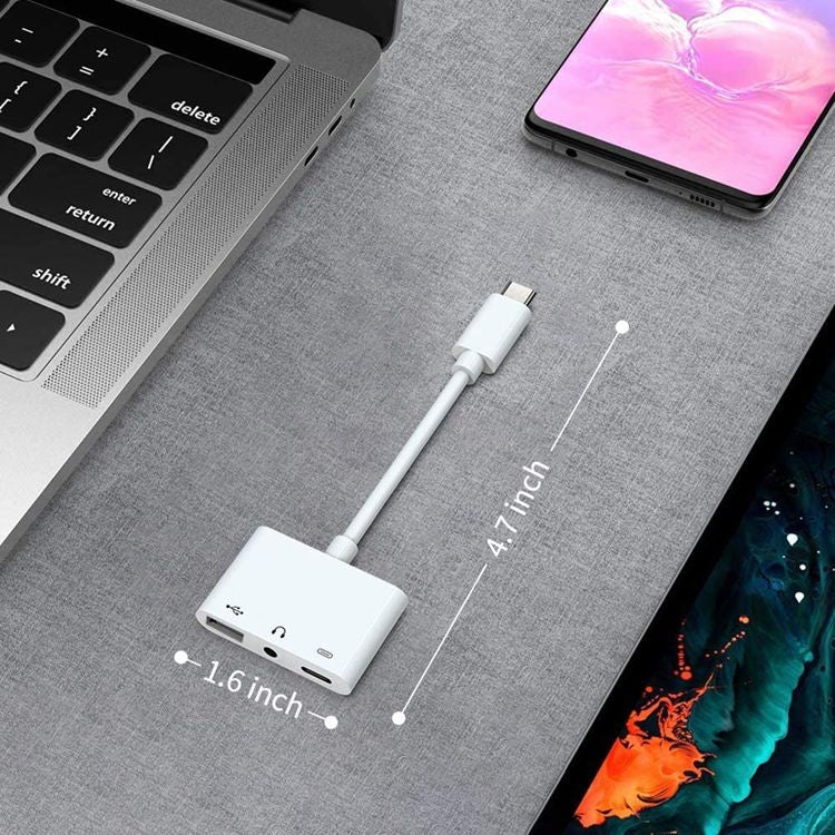 3 in 1 USB-C OTG Adapter with 3.5mm Headphone Jack, Compatible for iPad Pro and Type-C Jack Phone-Reluova