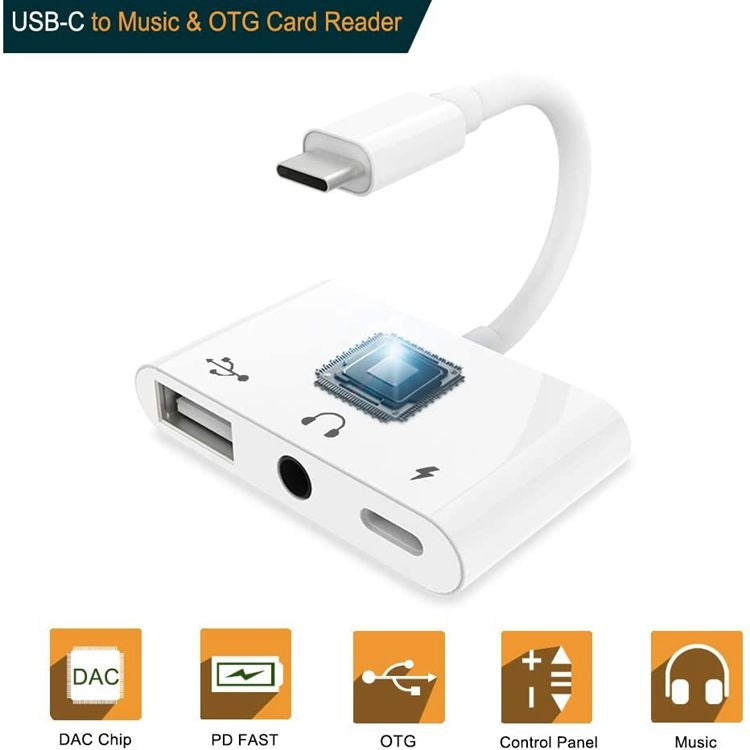 3 in 1 USB-C OTG Adapter with 3.5mm Headphone Jack, Compatible for iPad Pro and Type-C Jack Phone-Reluova