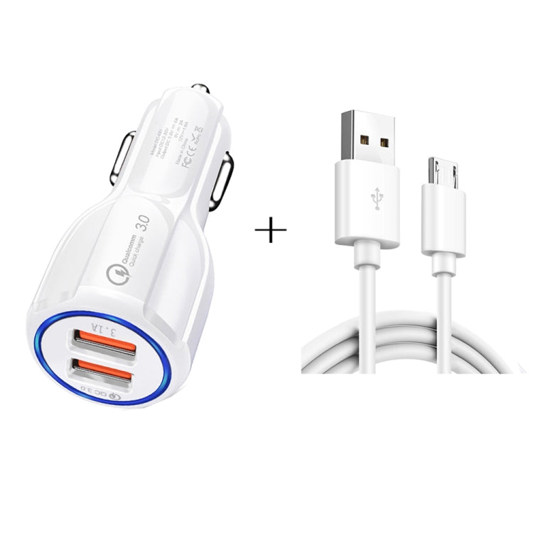 Qc3.0 Dual USB Car Charger + Micro USB Fast Charging Cable Car Charging Kit