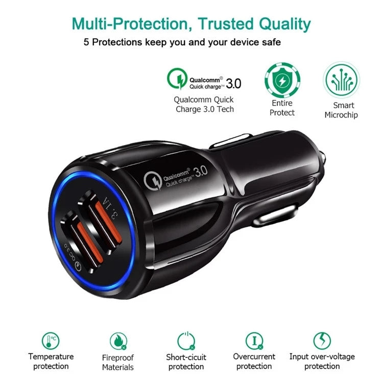 Qc3.0 Dual USB Car Charging + Type-C Fast Charging Cable Car Charging Kit ÎҵÄÉ̵ê