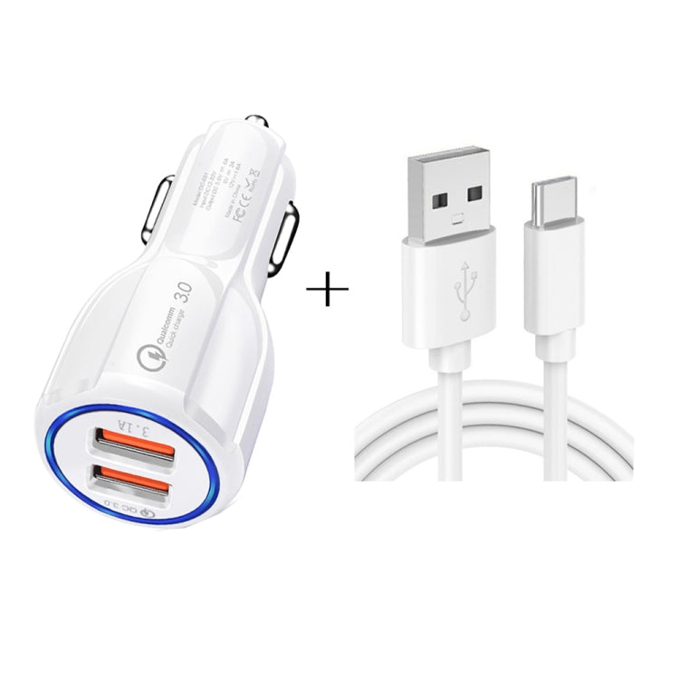 Qc3.0 Dual USB Car Charging + Type-C Fast Charging Cable Car Charging Kit