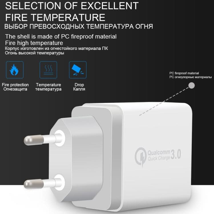 SDC-30W 2 in 1 USB to 8 Pin Data Cable + 30W QC 3.0 USB + 2.4A Dual USB 2.0 Ports Mobile Phone Tablet PC Universal Quick Charger Travel Charger Set, EU Plug