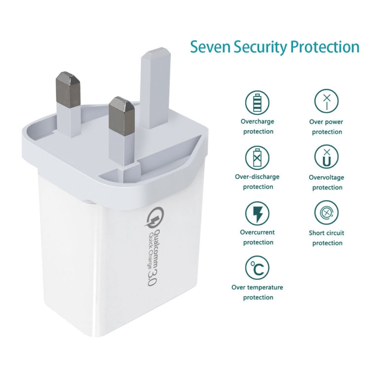 SDC-30W 2 in 1 USB to 8 Pin Data Cable + 30W QC 3.0 USB + 2.4A Dual USB 2.0 Ports Mobile Phone Tablet PC Universal Quick Charger Travel Charger Set,  UK Plug My Store