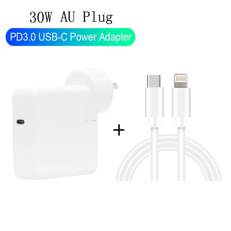 2 in 1 PD3.0 30W USB-C / Type-C Travel Charger with Detachable Foot + PD3.0 3A USB-C / Type-C to 8 Pin Fast Charge Data Cable Set, Cable Length: 1m, AU Plug-Reluova