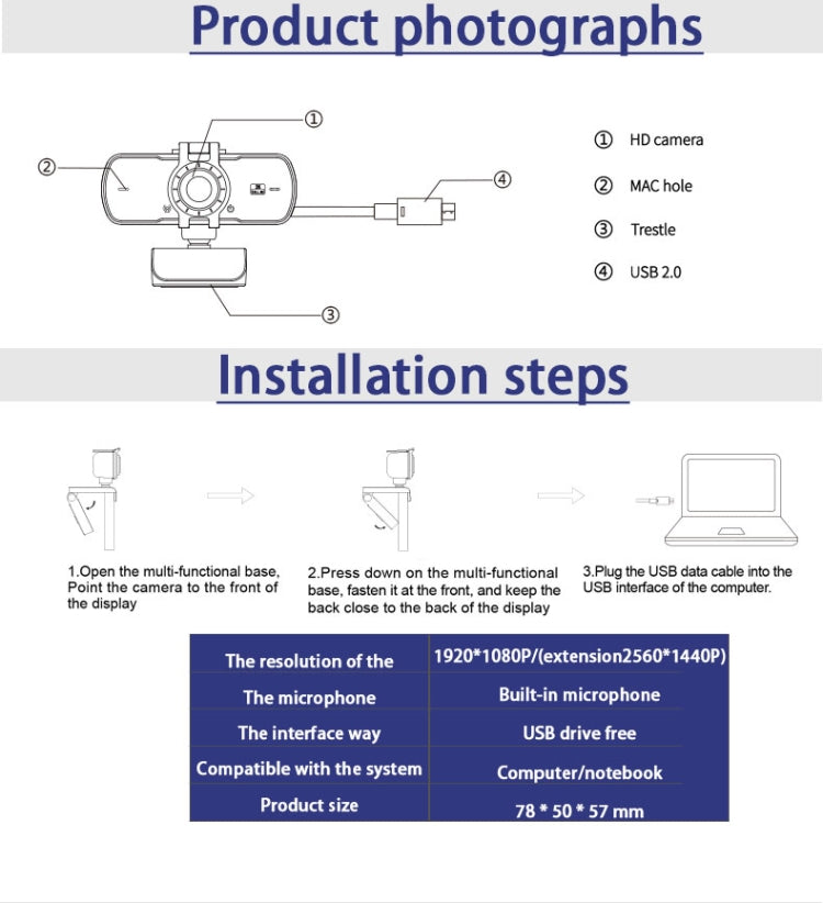 C5 4 Million Pixel Auto Focus 2K Full HD Webcam 360 Rotation USB Driver-free Live Broadcast WebCamera with Mic My Store