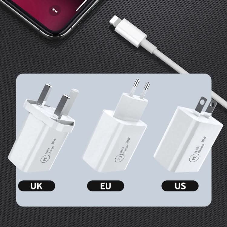 SDC-20W 2 in 1 PD 20W USB-C / Type-C Travel Charger + 3A PD3.0 USB-C / Type-C to 8 Pin Fast Charge Data Cable Set, Cable Length: 2m,