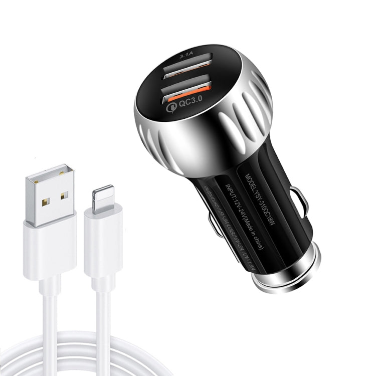 YSY-310QC18W QC3.0 Dual Port USB Car Charger + 3A USB to 8 Pin Data Cable, Cable Length: 1m