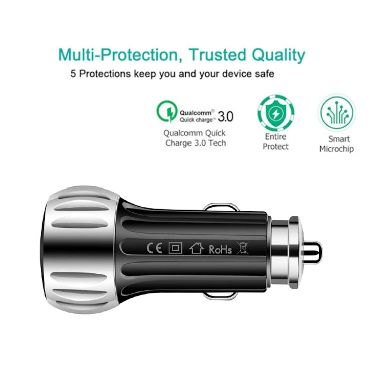 YSY-310QC18W QC3.0 Dual Port USB Car Charger + 3A USB to 8 Pin Data Cable, Cable Length: 1m