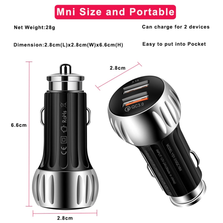 YSY-310QC18W QC3.0 Dual Port USB Car Charger + 3A USB to 8 Pin Data Cable, Cable Length: 1m