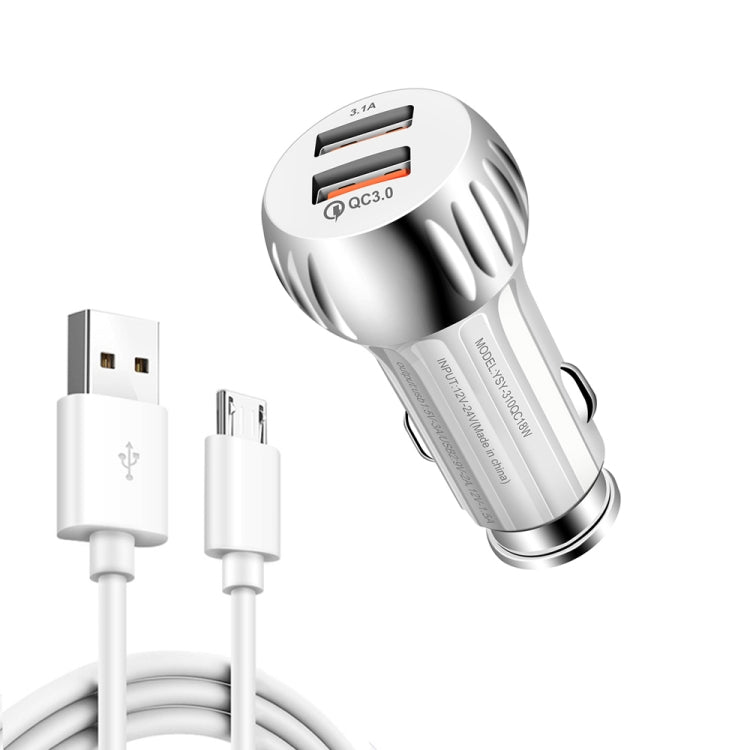 YSY-310QC18W QC3.0 Dual Port USB Car Charger + 3A USB to Micro USB Data Cable, Cable Length: 1m ÎҵÄÉ̵ê