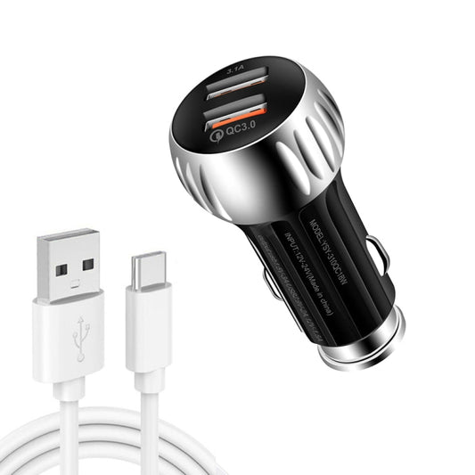 YSY-310QC18W QC3.0 Dual Port USB Car Charger + 3A USB to USB-C / Type-C Data Cable, Cable Length: 1m ÎҵÄÉ̵ê