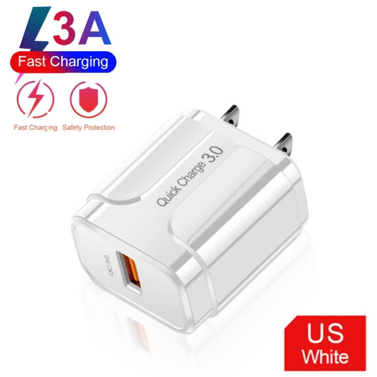 LZ-023 18W QC 3.0 USB Portable Travel Charger + 3A USB to 8 Pin Data Cable, US Plug