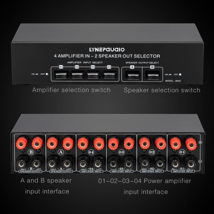 B042 4-in 2-out Power Amplifier Sound Switcher Loudspeaker Switch Distributor, 300W Per Channel Lossless Sound Quality My Store