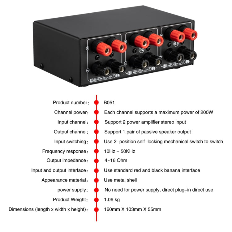 B051 2 Input And 1 Output Power Amplifier And Speaker Selection Switcher Output With Volume Adjustment 2 Power Amplifiers Audio Switcher Switch Distribution Comparator My Store