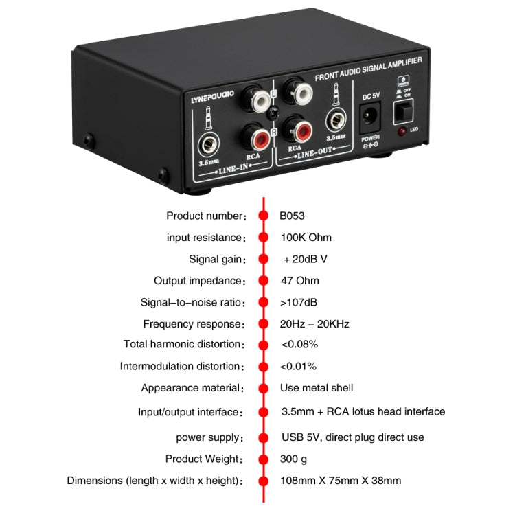 B053 Front Stereo Sound Amplifier Headphone Speaker Amplifier Booster with Volume Adjustment, 2-Way Mixer, USB 5V Power Supply, US Plug My Store