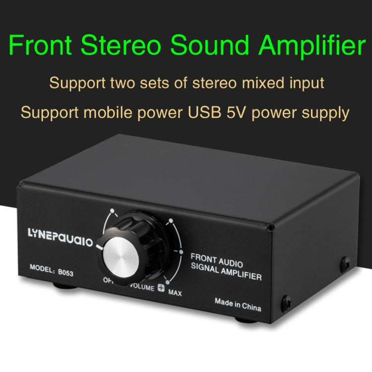 B053 Front Stereo Sound Amplifier Headphone Speaker Amplifier Booster with Volume Adjustment, 2-Way Mixer, USB 5V Power Supply, US Plug