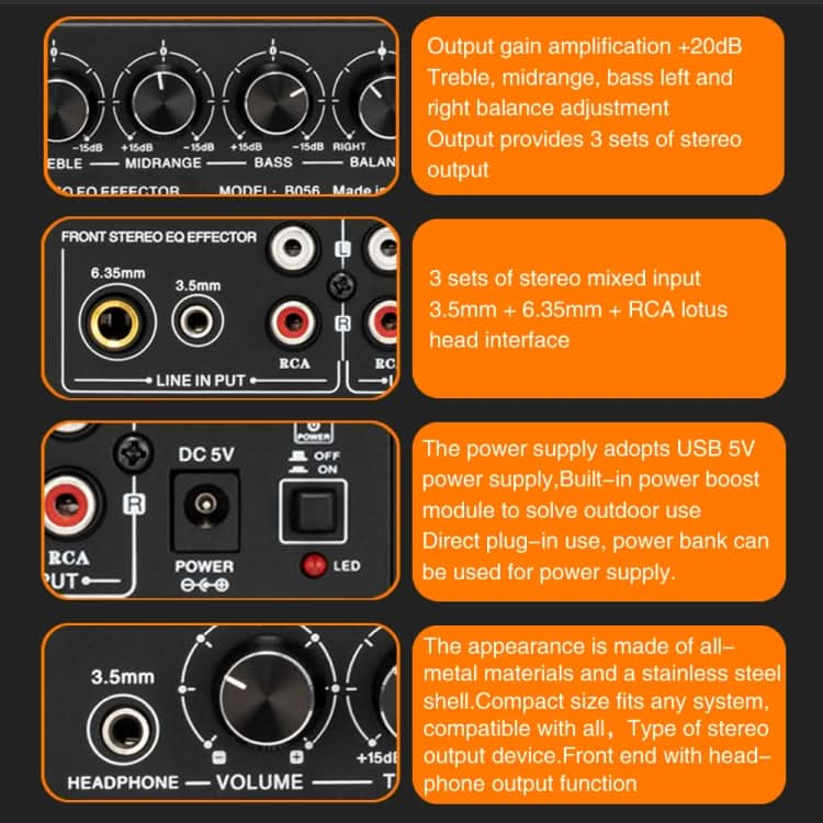 3-Channel Mixer Front Stereo Amplifier High / Mid / Bass Adjuster, USB 5V Power Supply, US Plug My Store