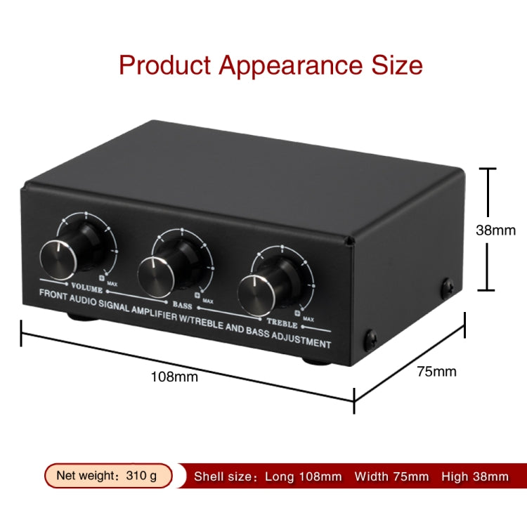 B057 Front Stereo Sound Amplifier Headphone Speaker Amplifier Booster with High And Low Bass Adjustment 2-Way Mixing,  USB 5V Power Supply, US Plug