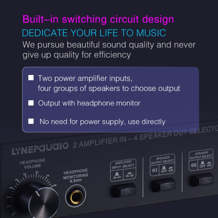 B032 2-in 4-out Power Amplifier Sound Switcher Speaker  Lossless Sound Quality 300W Per Channel Switch Distributor Comparator with Headset Monitoring Function / Audio Input