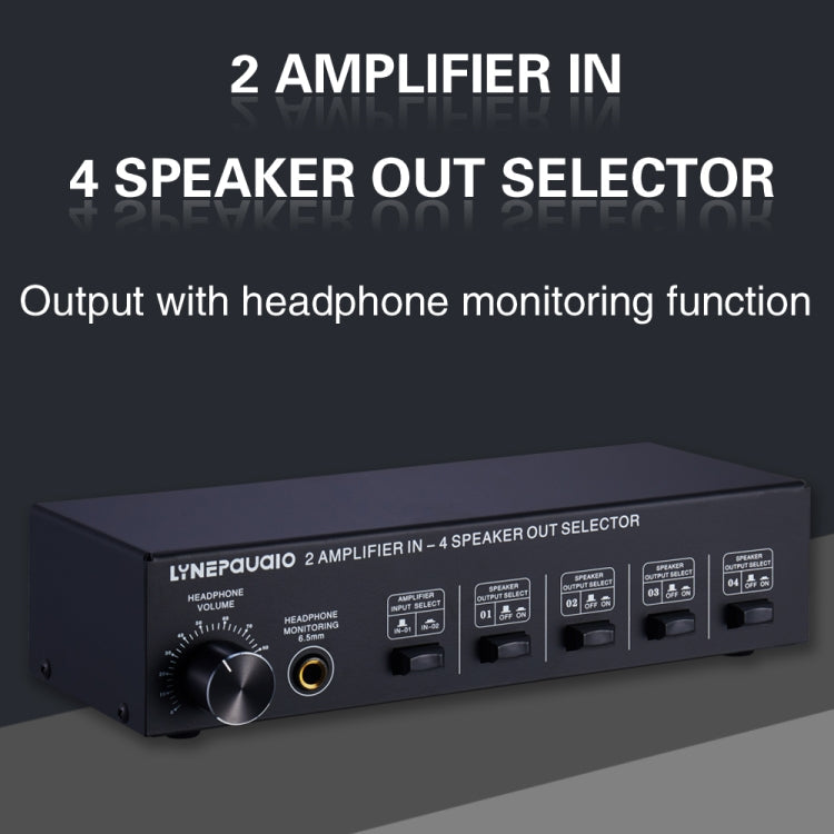 B032 2-in 4-out Power Amplifier Sound Switcher Speaker  Lossless Sound Quality 300W Per Channel Switch Distributor Comparator with Headset Monitoring Function / Audio Input