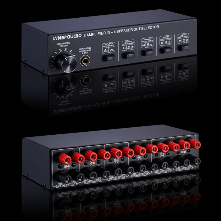 B032 2-in 4-out Power Amplifier Sound Switcher Speaker  Lossless Sound Quality 300W Per Channel Switch Distributor Comparator with Headset Monitoring Function / Audio Input