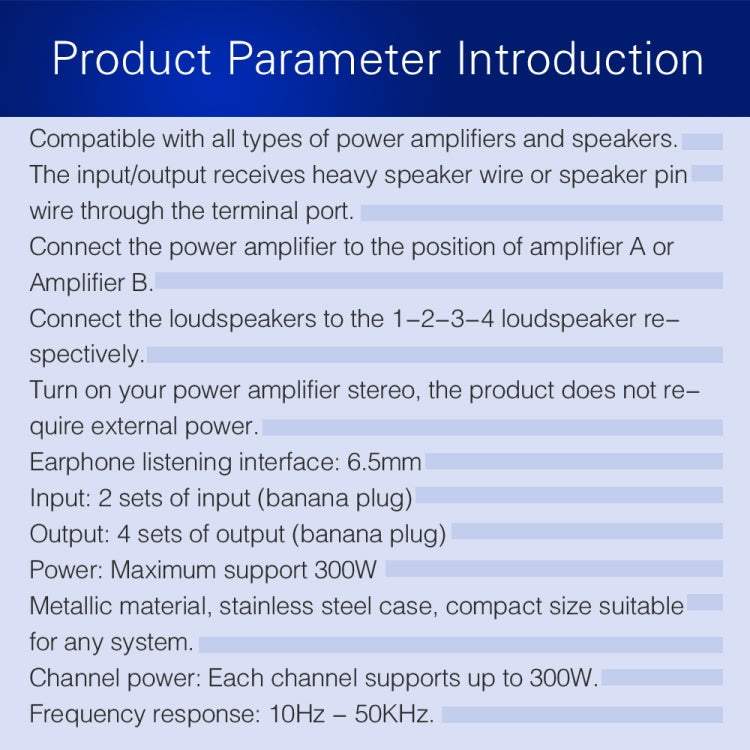 B032 2-in 4-out Power Amplifier Sound Switcher Speaker  Lossless Sound Quality 300W Per Channel Switch Distributor Comparator with Headset Monitoring Function / Audio Input My Store