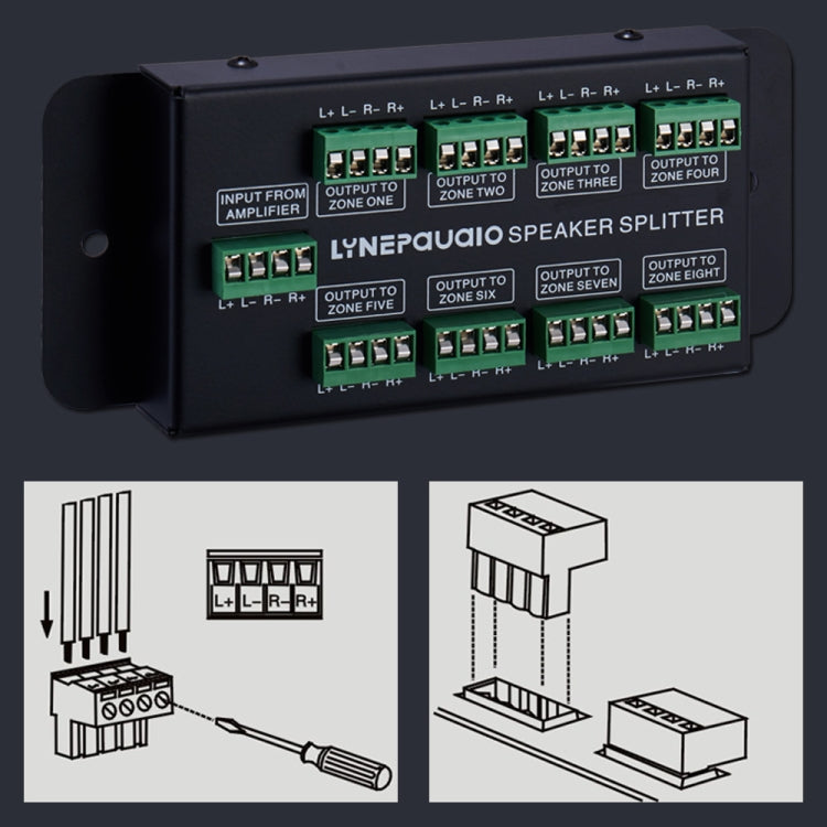 1 In 8 Out Amplifier And Sound Speaker Distributor, 8-Area Sound Source, Signal Distribution Panel, Audio Input, 300W Per Channel