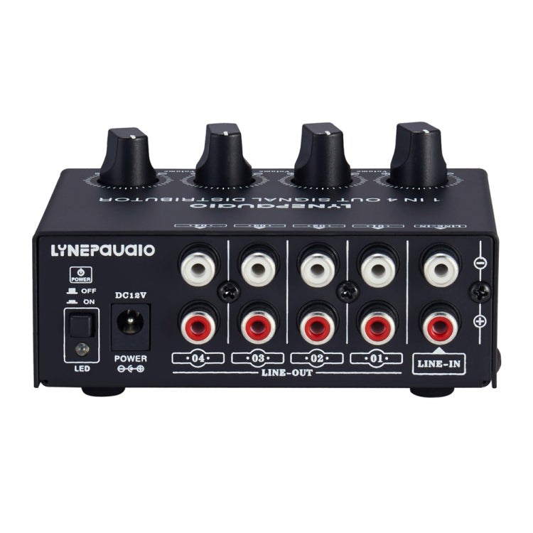 1-In 4-Out Front Stereo Signal Amplifier, Independent Output Volume Adjustment RCA Interface No Loss  Allocator, US Plug