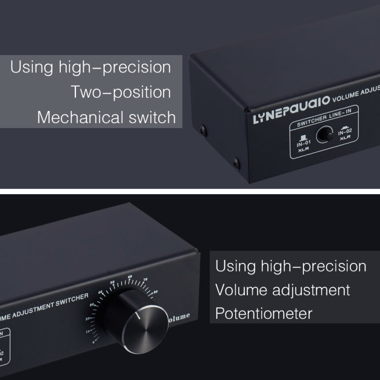 2-In 1-Out XLR Switcher Fully Balanced Passive Pre-Active Speaker Lossless Volume Control Switcher