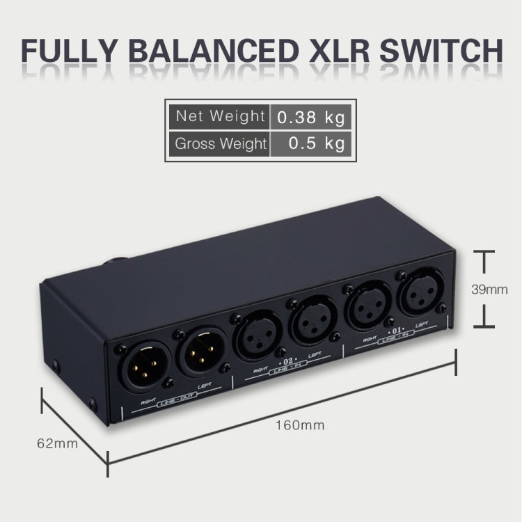 2-In 1-Out XLR Switcher Fully Balanced Passive Pre-Active Speaker Lossless Volume Control Switcher