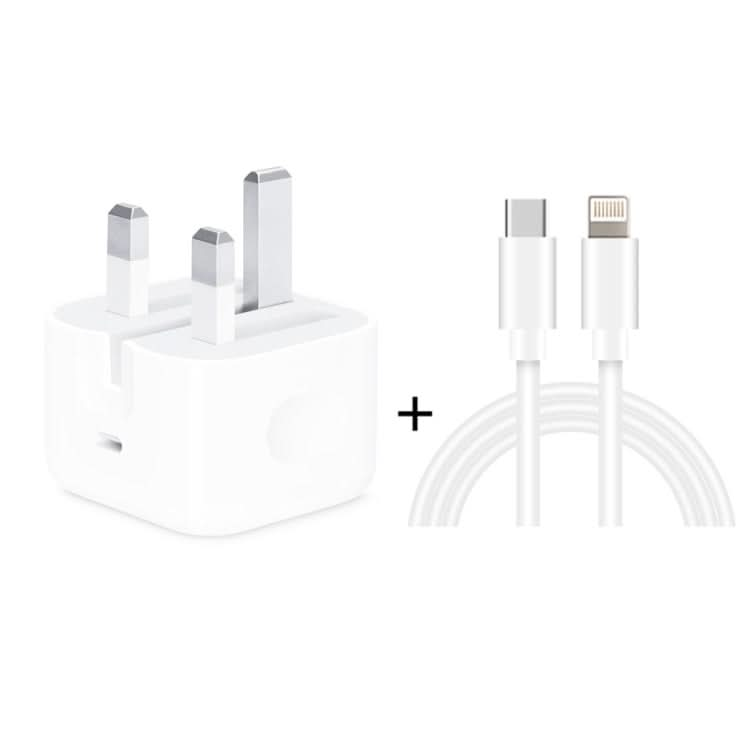 A2344 20W PD 3.0 Type-C / USB-C Folding Travel Charger + USB-C / Type-C to 8 Pin Fast Charging Data Cable Set, UK Plug, Length: 1m