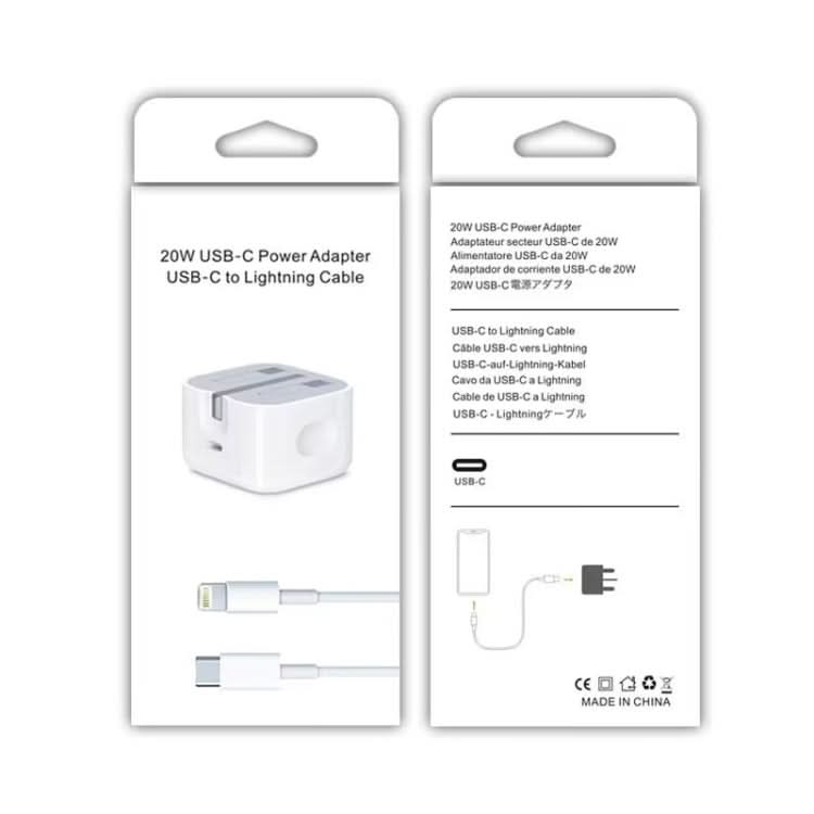 A2344 20W PD 3.0 Type-C / USB-C Folding Travel Charger + USB-C / Type-C to 8 Pin Fast Charging Data Cable Set, UK Plug, Length: 1m