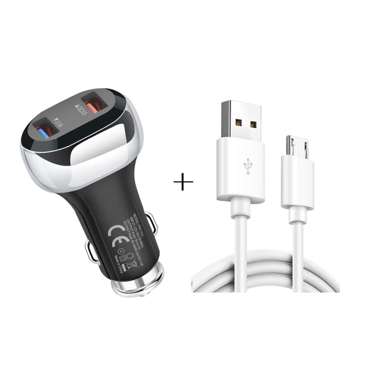 YSY-312 2 in 1 18W Portable QC3.0 Dual USB Car Charger + 1m 3A USB to Micro USB Data Cable Set