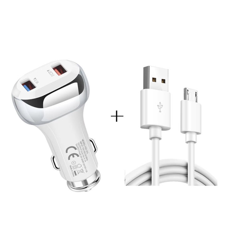 YSY-312 2 in 1 18W Portable QC3.0 Dual USB Car Charger + 1m 3A USB to Micro USB Data Cable Set ÎҵÄÉ̵ê