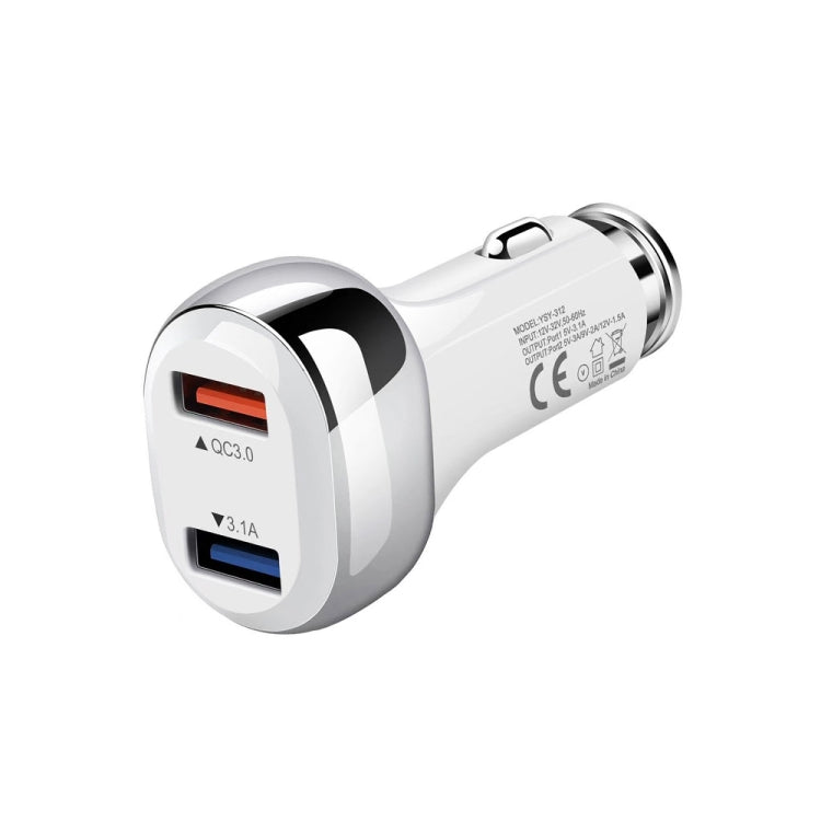 YSY-312 2 in 1 18W Portable QC3.0 Dual USB Car Charger + 1m 3A USB to USB-C / Type-C Data Cable Set