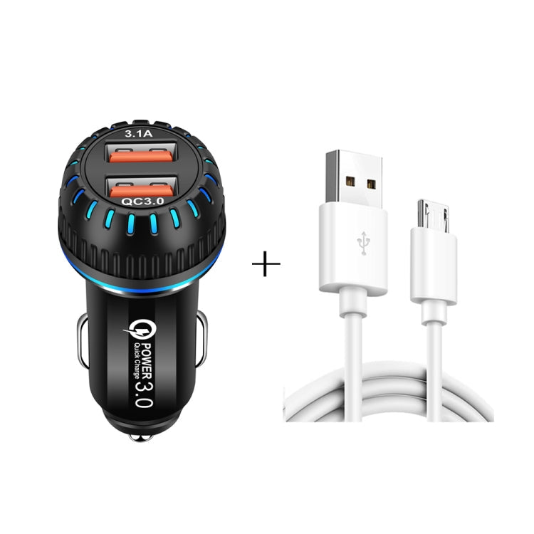 YSY-349 QC3.0 Dual USB Port Car Charger + 1m 3A USB to Micro USB Data Cable