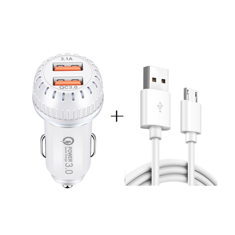 YSY-349 QC3.0 Dual USB Port Car Charger + 1m 3A USB to Micro USB Data Cable