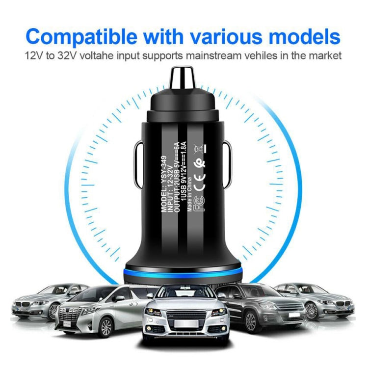 YSY-349 QC3.0 Dual USB Port Car Charger + 1m 3A USB to Micro USB Data Cable