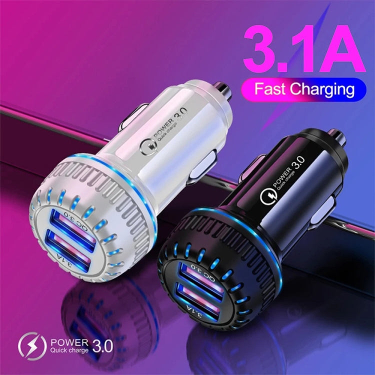 YSY-349 QC3.0 Dual Port USB Car Charger + 3A USB to 8 Pin Data Cable, Length: 1m