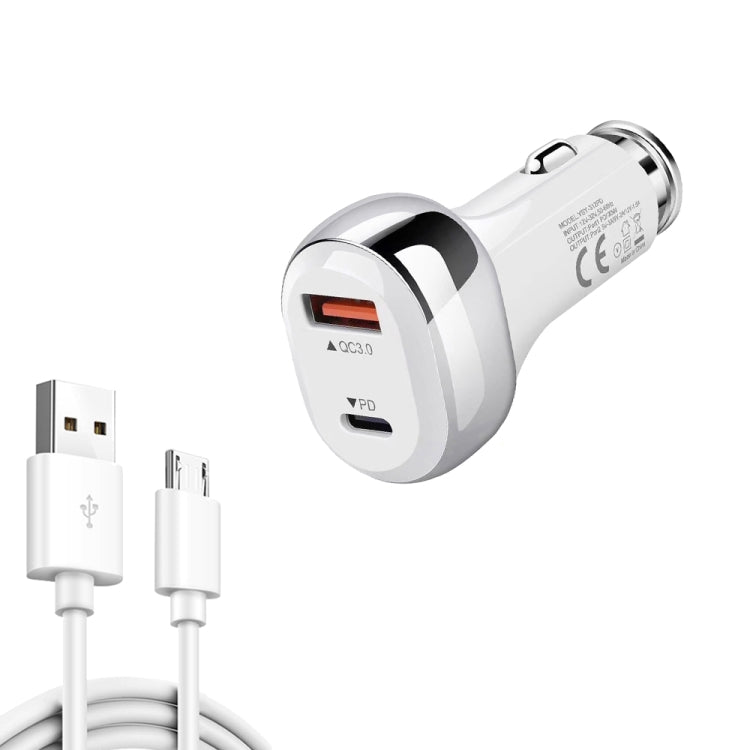 YSY-312PD QC3.0 18W USB + PD 20W USB-C / Type-C Car Charger with USB to Micro USB Data Cable