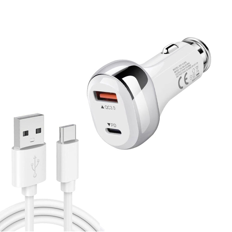 YSY-312PD QC3.0 18W USB + PD 20W USB-C / Type-C Car Charger with USB to USB-C / Type-C Data Cable ÎҵÄÉ̵ê