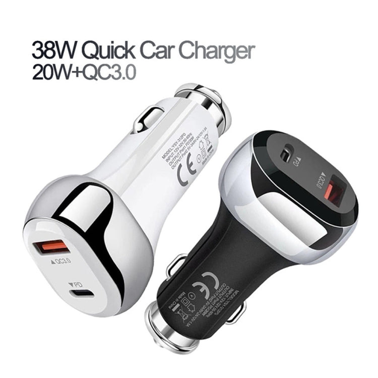 YSY-312PD QC3.0 18W USB + PD 20W USB-C / Type-C Car Charger with USB to 8 Pin Data Cable