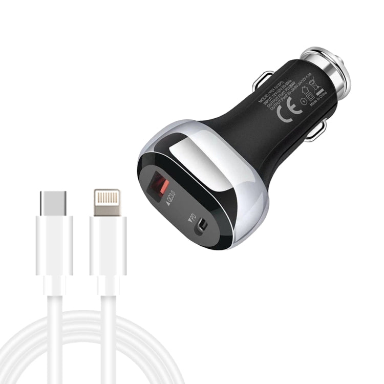 YSY-312PD QC3.0 18W USB + PD 20W USB-C / Type-C Car Charger with Type-C to 8 Pin Data Cable