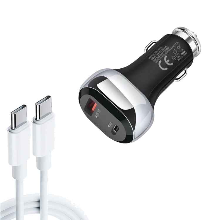 YSY-312PD QC3.0 18W USB + PD 20W USB-C / Type-C Car Charger with Type-C to Type-C Data Cable