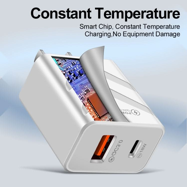 LZ-715 20W PD + QC 3.0 Dual Ports Fast Charging Travel Charger with USB to 8 Pin Data Cable, US Plug