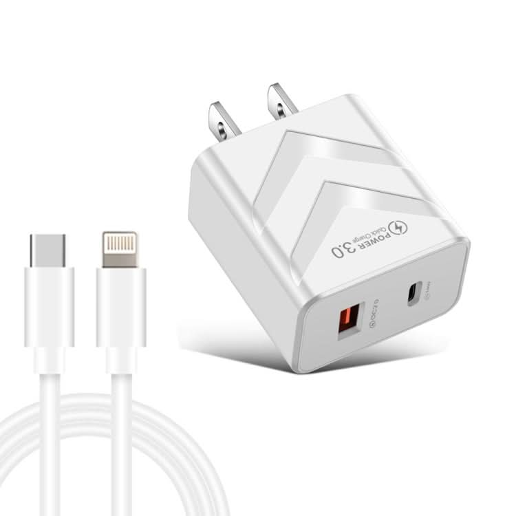 LZ-715 20W PD + QC 3.0 Dual Ports Fast Charging Travel Charger with USB-C / Type-C to 8 Pin Data Cable£¬US Plug