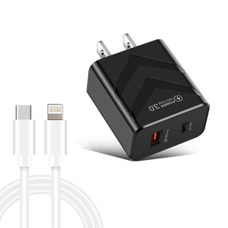 LZ-715 20W PD + QC 3.0 Dual Ports Fast Charging Travel Charger with USB-C / Type-C to 8 Pin Data Cable£¬US Plug