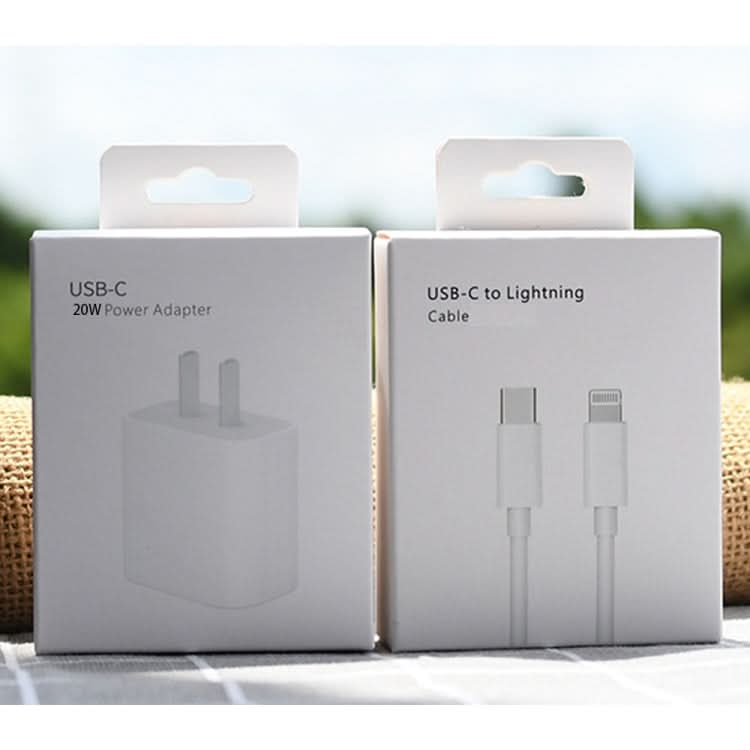 PD 20W Single USB-C / Type-C Port Travel Charger + 3A PD3.0 USB-C / Type-C to 8 Pin Fast Charge Data Cable Set, US Plug